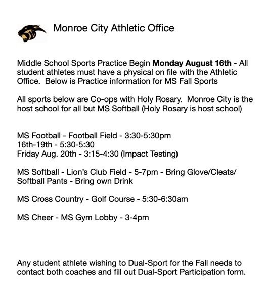 MS Sports Start Monday August 16th
