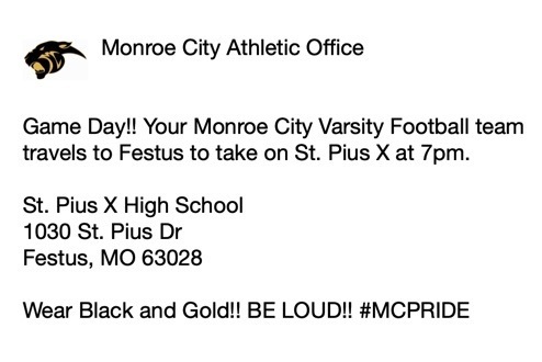 Game Day!!! Week 1 - Monroe City @ St. Pius X (Festus)