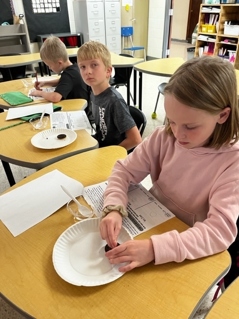 All week the 3rd and 4th grade classes have been studying weathering and erosion. Today the classes had their STEM activity. They used water and a toothpick to erode and weather a cookie (their "rock"); they drew their observations onto their papers. The students had so much fun today.